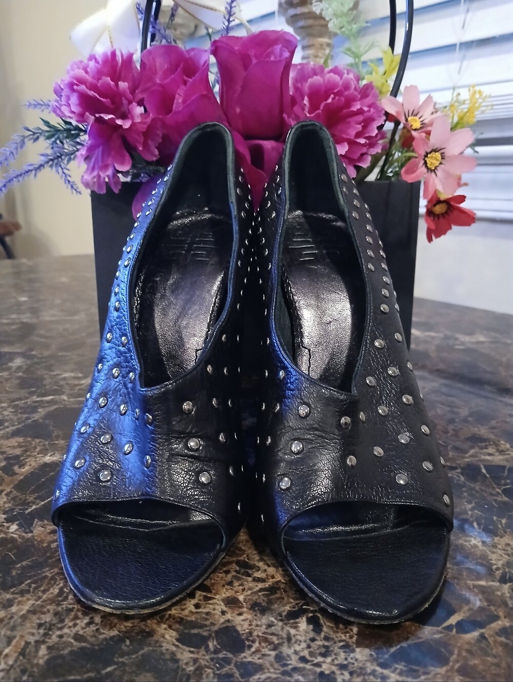 Givenchy Black Studded Peep-Toe Stiletto Heels - Picture 4 of 10